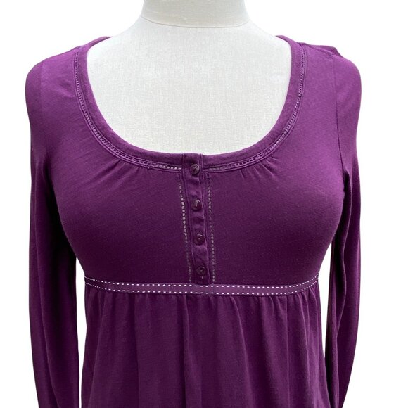 Y2K American Eagle Outfitters Henley Babydoll Shirt Purple Tie Back 00s Boho-M - Picture 4 of 9